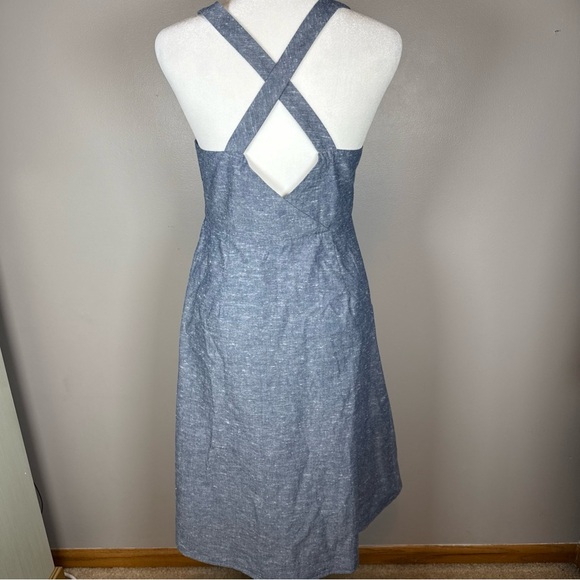 Madewell Chambray Button Front Cross Back Midi Dress Size 2 Pockets Cotton - Picture 5 of 11